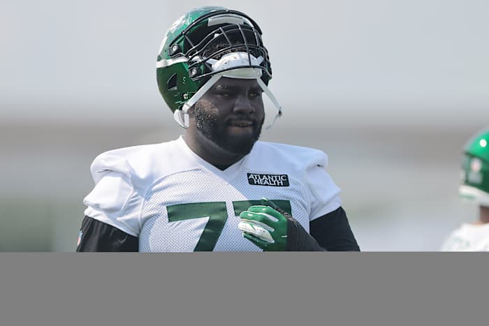 Offensive tackle Mekhi Becton at Jets' Training Camp in 2021